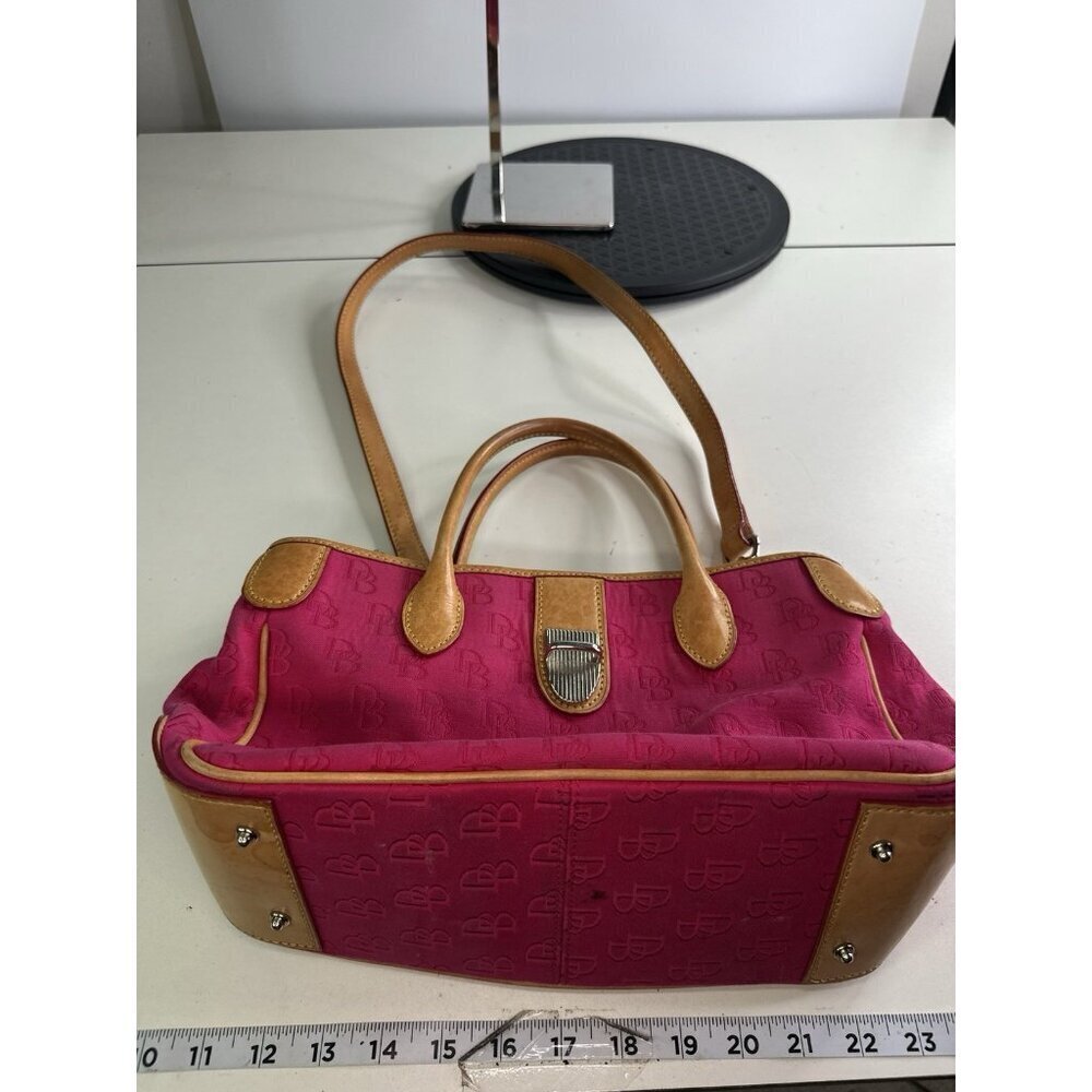Dooney & Bourke Pink Signature Monogram Tan Leather Buckle Closure Handbag - Picture 4 of 14